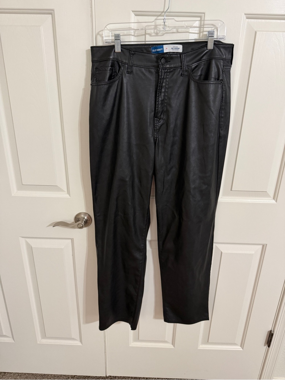 Old Navy 14 High Rise OG Loose Black Faux Leather Pants Straight Leg Y2K